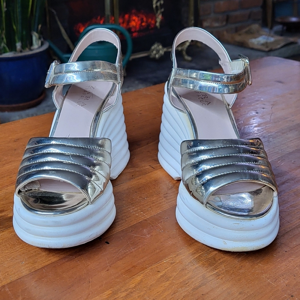 Zara Special Edition Gold Platform Sandals 37